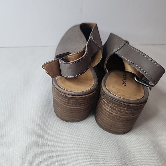 Lucky Brand Sandals Size 9 Cone Heels Closed Toe Open Back Brown - Picture 6 of 7